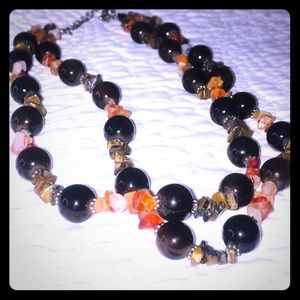 Double strand multi-color stone necklace